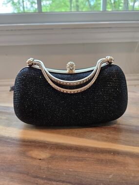 Black Sparkle Evening Clutch with Gold Handle